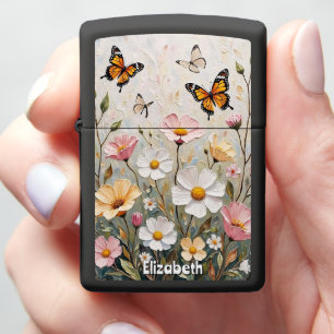 Beautiful Monarch Butterflies Colorful Wildflowers Zippo Lighter