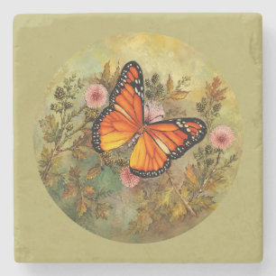 Beautiful Monarch Butterfly on a Purple Flower Stone Coaster