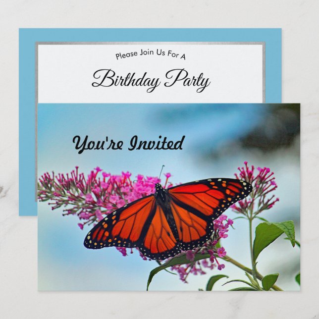 Beautiful Monarch Butterfly Photo Birthday Invitation (Front/Back)