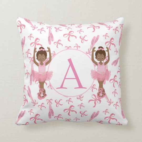 Beautiful Monogram African American Ballerinas Throw Pillow