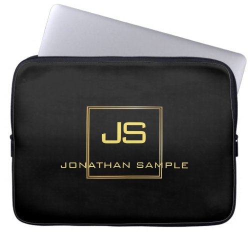 Beautiful Monogram Black Gold Modern Template Laptop Sleeve