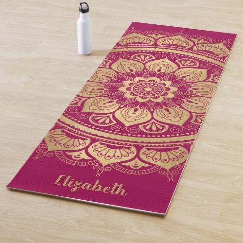 Beautiful Monogram Hot Pink Gold Mandala Yoga Mat