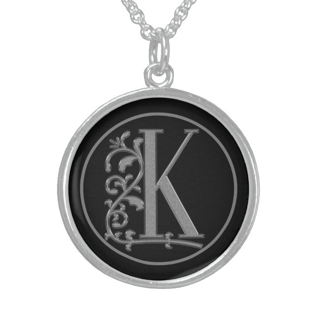 Beautiful Monogram Letter K Mother's Day, Birthday Sterling Silver Necklace (Front)