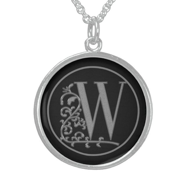 Beautiful Monogram Letter W Mother's Day, Birthday Sterling Silver Necklace (Front)