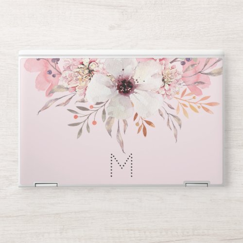 Beautiful Monogram Pink Floral HP Laptop Skin