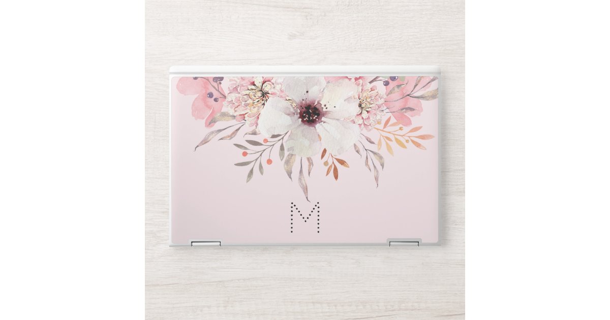 Beautiful Monogram Pink Floral HP Laptop Skin | Zazzle