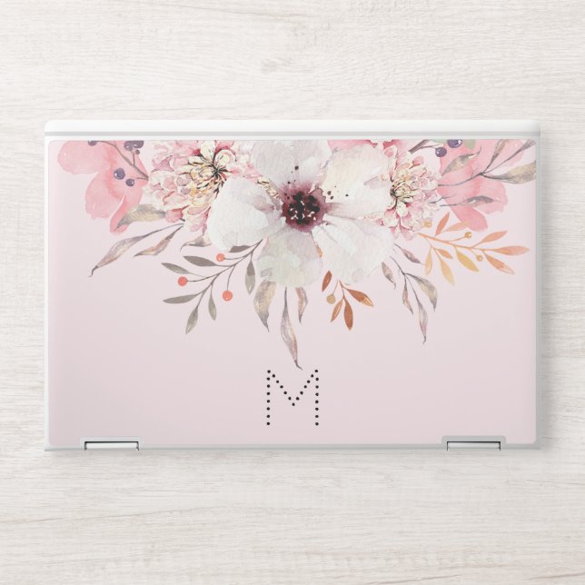 Beautiful Monogram Pink Floral HP Laptop Skin (Front)