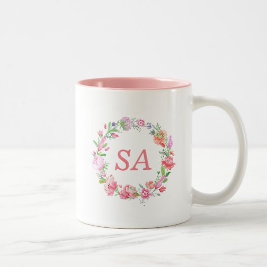 Beautiful Monogrammed Flower Wreath Pink