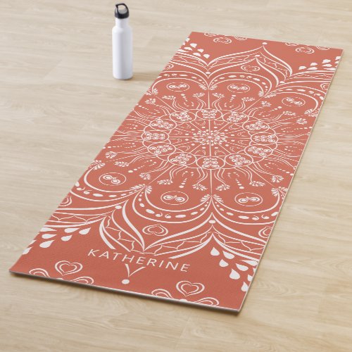 Beautiful Monogrammed Terracotta Rust Boho Mandala Yoga Mat