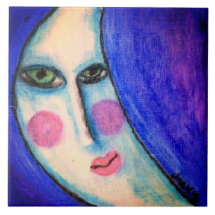 Beautiful Moon Abstract Pastel Painting Ceramic Tile