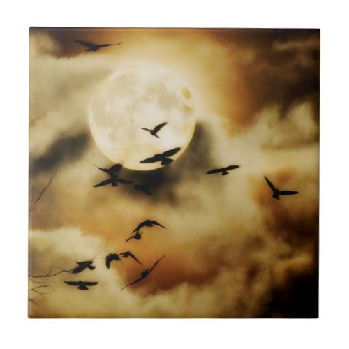 Beautiful Moon Crows Ceramic Tile