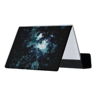 Beautiful Moon Glow Though Trees Desk Business Card Holder
