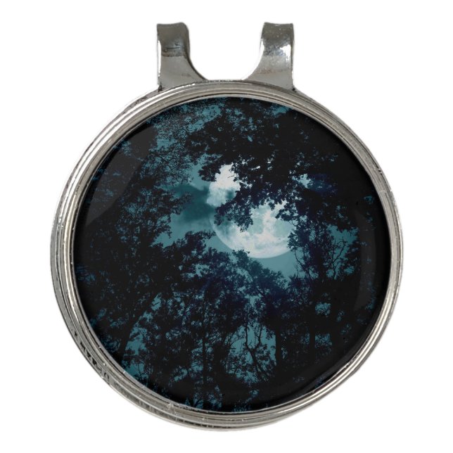 Beautiful Moon Glow Though Trees  Golf Hat Clip (Front)