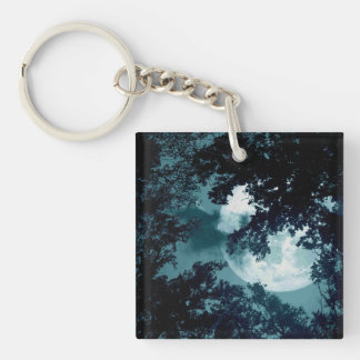 Beautiful Moon Glow Though Trees  Keychain