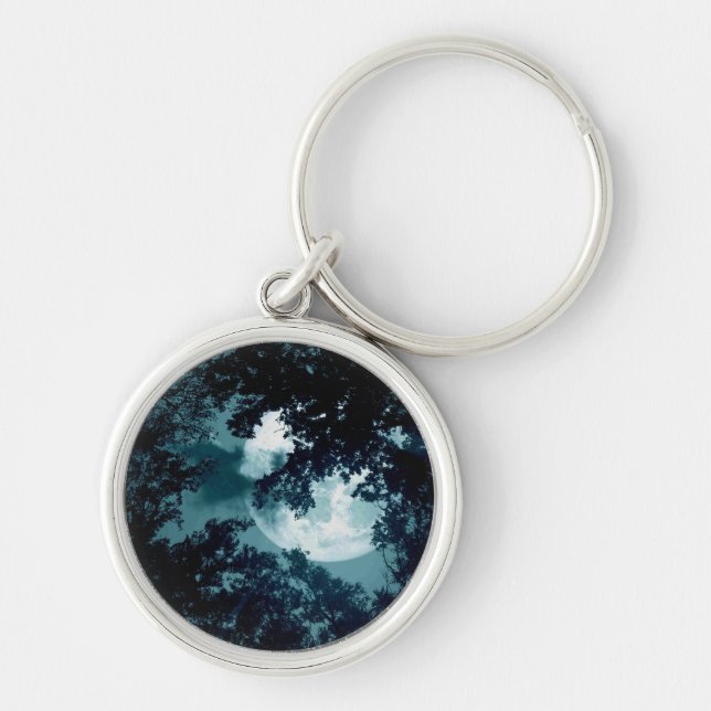 Beautiful Moon Glow Though Trees  Keychain (Front)
