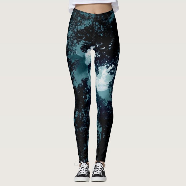 Beautiful Moon Glow Though Trees  Leggings (Front)
