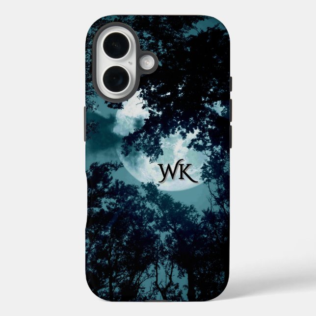 Beautiful Moon Glow Though Trees Monogram Case-Mate iPhone Case (Back)