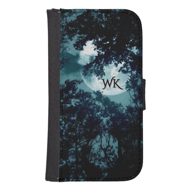 Beautiful Moon Glow Though Trees Monogram Samsung Galaxy Wallet Case (Front)