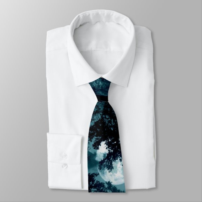 Beautiful Moon Glow Though Trees  Neck Tie (Tied)