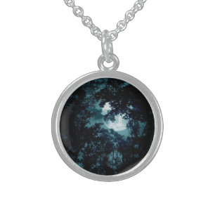 Beautiful Moon Glow Though Trees Sterling Silver Necklace