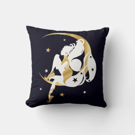 Beautiful Moon Stars Fairy Illustration Throw Pillow