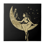 Beautiful moon stars woman art deco illustration ceramic tile