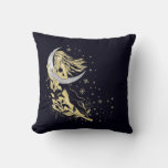 Beautiful Moon Stars Woman Art Deco Illustration Throw Pillow at Zazzle
