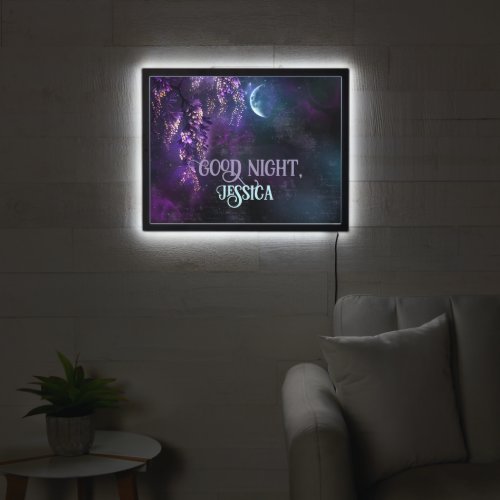 Beautiful Moon wisteria spells purple custom text LED Sign