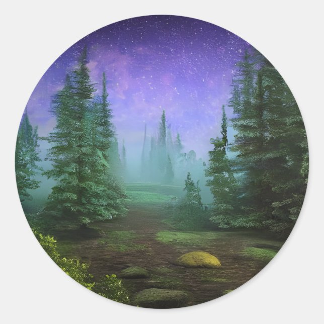 Beautiful Moonlight Wilderness Scene Classic Round Sticker (Front)