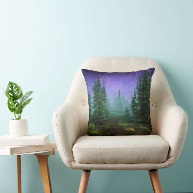 Beautiful Moonlight Wilderness Scene Throw Pillow (Chair)