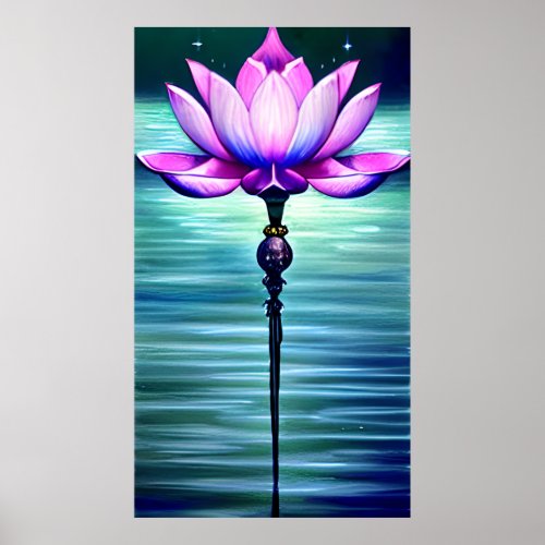 Beautiful Moonlit Pink Lotus Flower Poster