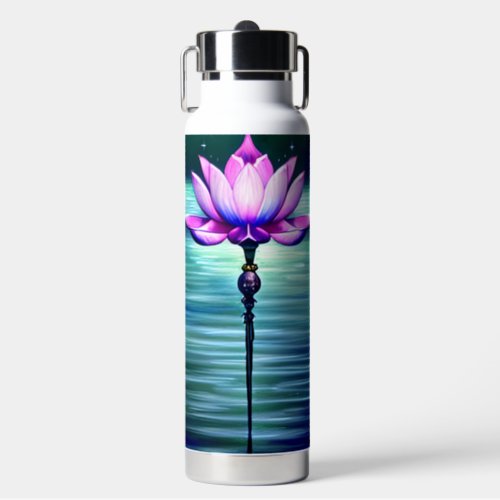 Beautiful Moonlit Pink Lotus Flower Water Bottle