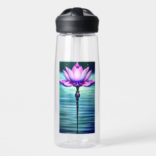 Beautiful Moonlit Pink Lotus Flower Water Bottle