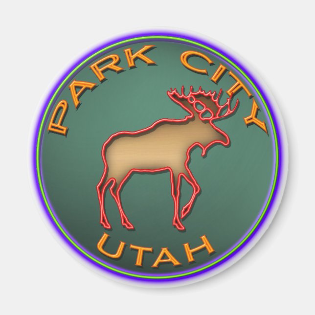 Beautiful Moose Medallion Park City Souvenir Magnet (Front)