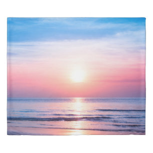 Beautiful morning sunrise, blue sea, pink sky, whi duvet cover