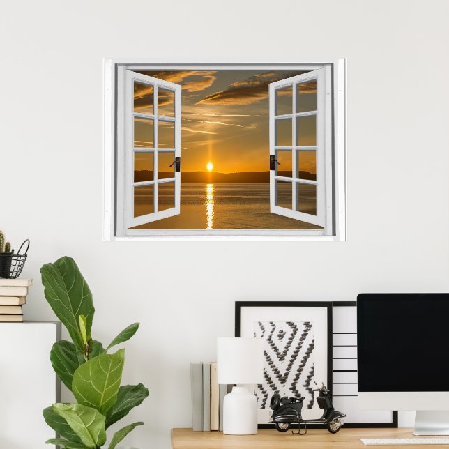 Beautiful Morning Sunrise Window View Poster (Home Office)