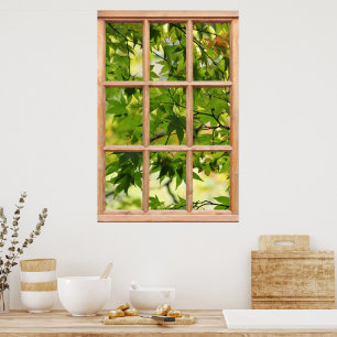 Beautiful Morning View of Leaves from a Window Poster