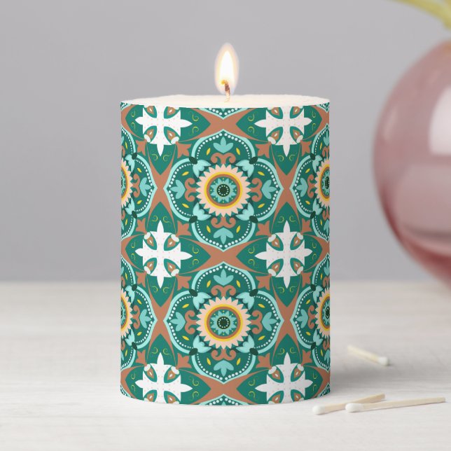 💚💛 Beautiful Moroccan tiles Pillar Candle (In Situ)