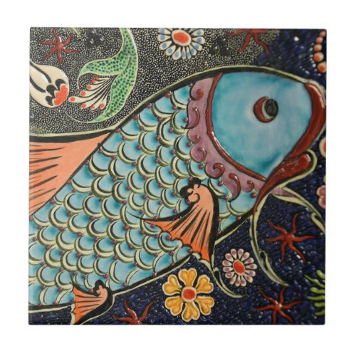 Beautiful mosaic and colorful fish ceramic tile