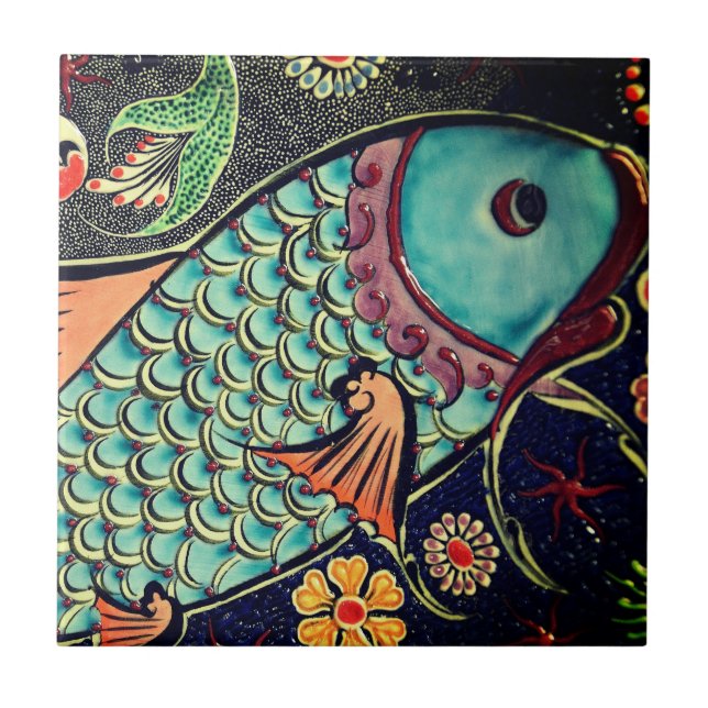 Beautiful mosaic and colorful fish ceramic tile (Front)