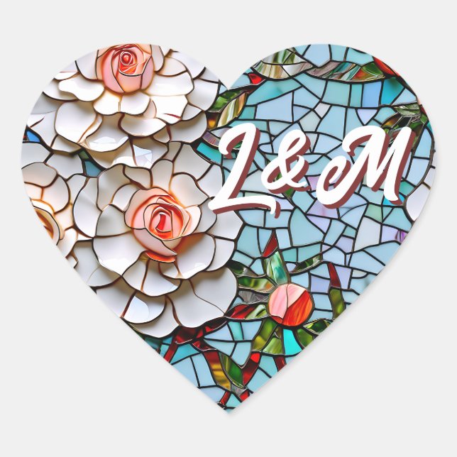 Beautiful Mosaic Stained Glass and Tile  Heart Sticker (Front)