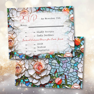 Beautiful Mosaic Stained Glass and Tile Wedding RSVP Card