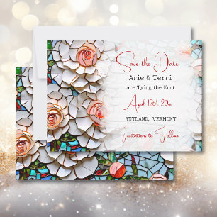 Beautiful Mosaic Stained Glass and Tile Wedding Save The Date