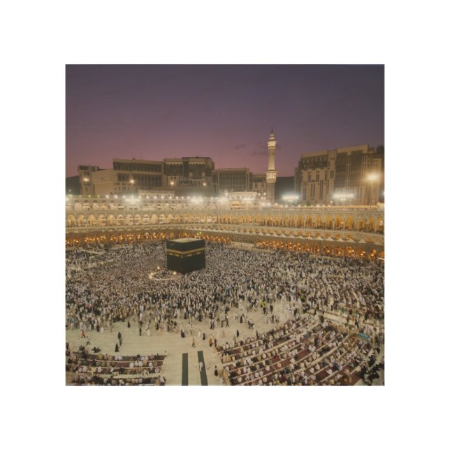 Beautiful Mosque night Mecca In Saudi Arabia Wood Wall Art (Front)