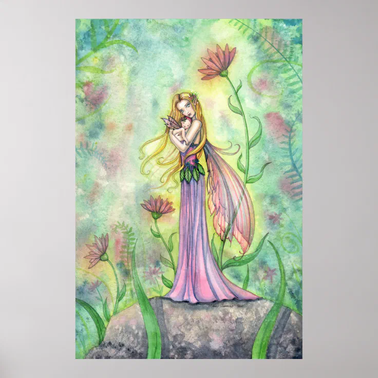 Beautiful Mother and Baby Fairy Poster Print | Zazzle