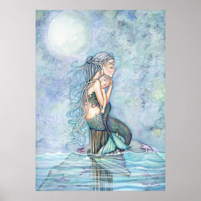 Beautiful Mother and Baby Mermaid Poster | Zazzle