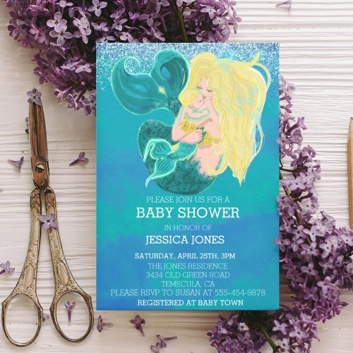Beautiful Mother and Baby Mermaid Shower Invitation