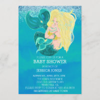 Beautiful Mother and Baby Mermaid Shower Invitation