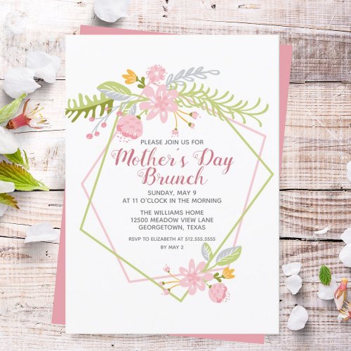 Beautiful Mothers Day Brunch Pink Floral Party Invitation