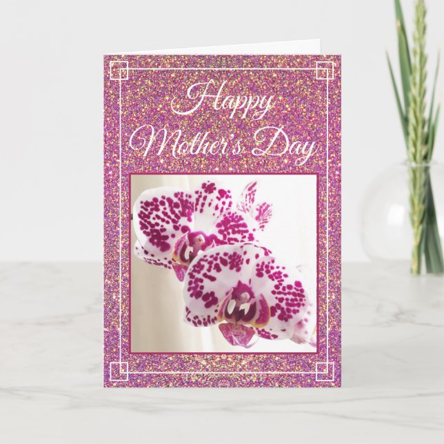 Beautiful Mother's Day Glitter Custom Floral Photo Card (Front)